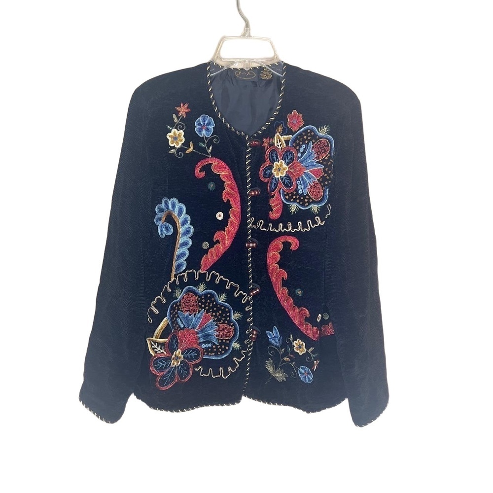 Julia Kim Vintage 90’s Floral Embroidery Art To Wear Chenille Jacket Medium